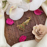 Vriksham Exquisite Peacock AD Stone Saree Pin-Red Green & White-G17294