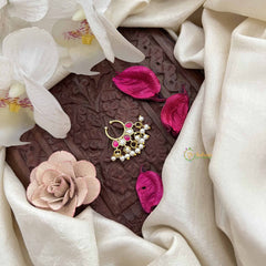 Vriksham Gold-Plated Red White Kundan & Pearl Nose Septum-G20173