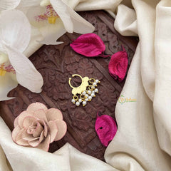 Vriksham Gold-Plated Red Kundan & Pearl Nose Septum-G20174