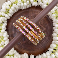 Vriksham Diagonal Shape Gold-Toned Crystal Bangles-Pitch-G20892