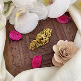 Vriksham Gold Look Alike Elephant & Peacock Shape AD Stone Saree Pin-Red Green-G17293