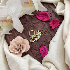 Vriksham Gold-Plated Red Green Kundan & Pearl Nose Septum-G20172