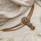 Bridal Peacock Jada Bun Billai with Golden Pearl Maatil-Red White-G13140