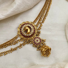 Bridal Peacock Jada Bun Billai with Golden Pearl Maatil-Red White-G13140