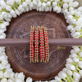 Vriksham Round Shape & Side Two Doted Gold-Toned Crystal Bangles-Red-G20896