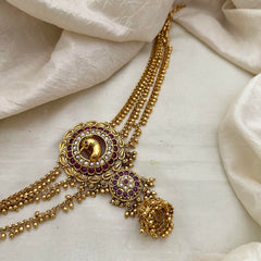 Bridal Peacock Jada Bun Billai with Golden Pearl Maatil-Red White-G13140