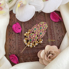 Vriksham Dual Peacock Kemp Stone Saree Pin-Saree Brooch-Gold Bead-G17325