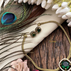 Vriksham Victorian Diamond Square Pendant Neckpiece-Green-VV1976