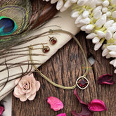 Vriksham Victorian Diamond Square Pendant Neckpiece-Red-VV1975