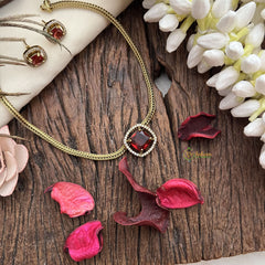 Vriksham Victorian Diamond Square Pendant Neckpiece-Red-VV1975