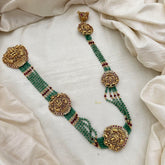 Multilayer Lakshmi Jada Billai Bridal Hair Accessory-Red Pastel Green Beads-G13127