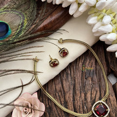 Vriksham Victorian Diamond Square Pendant Neckpiece-Red-VV1975