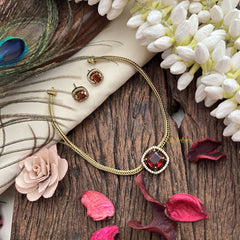 Vriksham Victorian Diamond Square Pendant Neckpiece-Red-VV1975