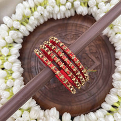 Vriksham Oval Shape Gold-Toned Crystal Bangles-Red-G20898