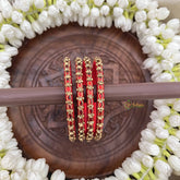 Vriksham Oval Shape Gold-Toned Crystal Bangles-Red-G20898