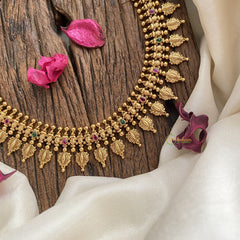 Vriksham Gold Look Alike Designer Long Neckpiece-Red Green-G17281