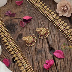 Vriksham Gold Look Alike Designer Long Neckpiece-Red Green-G17281