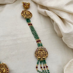 Multilayer Lakshmi Jada Billai Bridal Hair Accessory-Red Pastel Green Beads-G13127