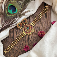 Vriksham Designer Golden Floral Choker-Red Green-G19234