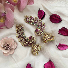 Precious Kemp Peacock Style Ear cuff Jhumkas Red Green -G278