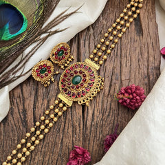 Vriksham Designer Golden Floral Choker-Red Green-G19234