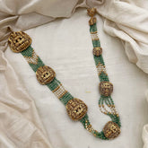 Multilayer Lakshmi Jada Billai Bridal Hair Accessory-Pearl-Pastel Green Beads-G13128