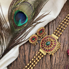 Vriksham Designer Golden Floral Choker-Red Green-G19234
