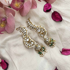 Vriksham Bridal Kundan Jadau With Pearl Lined & Beaded Tassels Ear Cuff Jhumkas-J3740