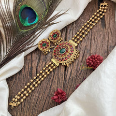 Vriksham Designer Golden Floral Choker-Red Green-G19234