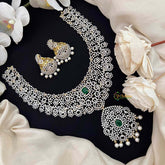 Vriksham Floral White American Diamond With Green Accents Short Neckpiece-Pearls-G21543