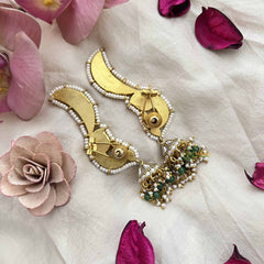 Vriksham Bridal Kundan Jadau With Pearl Lined & Beaded Tassels Ear Cuff Jhumkas-J3740