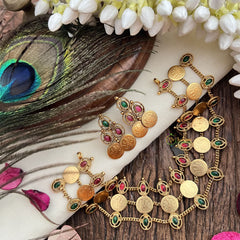 Vriksham Three Layer With Lakshmi Coin Neckpiece-Red Green-G19250