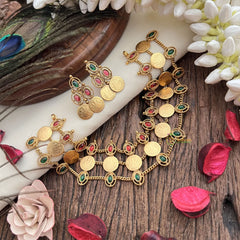 Vriksham Three Layer With Lakshmi Coin Neckpiece-Red Green-G19250