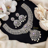 Vriksham Elegant Purple Accents American Diamond With Oversized Chandbali Pendant & Pearl Accents Short Neckpiece-G21560