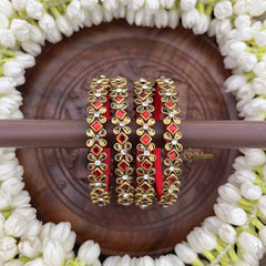 Vriksham Floral & diagonal Statement Gold-Toned Crystal Bangles-Red-G20900