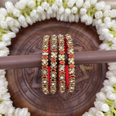 Vriksham Floral & Diya Statement Gold-Toned Crystal Bangles-Red-G20901