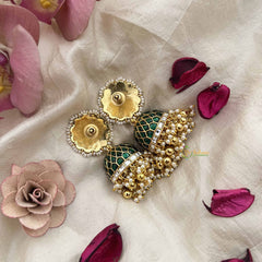 Vriksham Exquisite Jadau Kundan Jhumka-Green-Gold Beads-Pearls-J3738