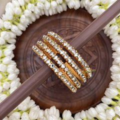 Vriksham Diagonal Shape & Doted Gold-Toned Crystal Bangles-White-G20894