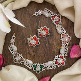 Vriksham Antique AD Stone Elephant Short Neckpiece-Multicolor-G16357