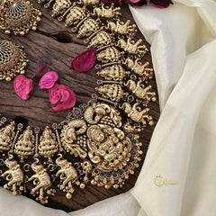Vriksham Lakshmi with Elephant Long Neckpiece-Gold Beads-G16146