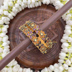 Vriksham Floral Festive Gold-Toned Crystal Bangles-Orange & Lavender-G20888