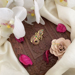 Vriksham Unique Red Green Kemp Stone Saree Pin-Saree Brooch-G17331