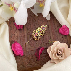 Vriksham Unique Red Green Kemp Stone Saree Pin-Saree Brooch-G17331