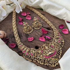 Vriksham Gold Look Alike Lakshmi Neckpiece-Red-G16142