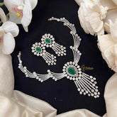 Vriksham Asymmetrical Emerald Green Teardrop With Linear Drop Short Neckpiece-G21563