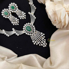 Vriksham Asymmetrical Emerald Green Teardrop With Linear Drop Short Neckpiece-G21563