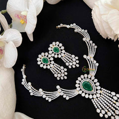 Vriksham Asymmetrical Emerald Green Teardrop With Linear Drop Short Neckpiece-G21563