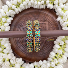 Vriksham Floral Festive Gold-Toned Crystal Bangles-Aqua Sky& Blue-G20926