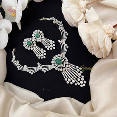 Vriksham Asymmetrical Emerald Green Teardrop With Linear Drop Short Neckpiece-G21563