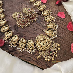 Vriksham Gold Look Alike Premium Lakshmi Peacock Neckpiece-Pearl-G16148